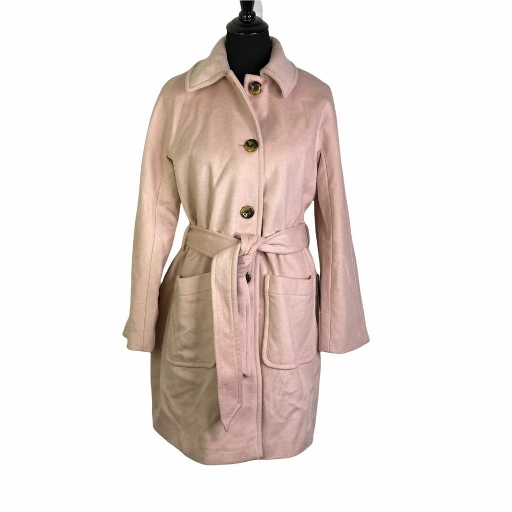 Gal Meets Glam Womens Pink HADLEY Belted Wool Blend Trench Coat Size Small